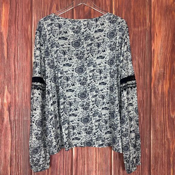Sundance Womens Floral Blouse with Lace Trim Long Sleeve Blue Boho Size XL - Picture 5 of 7